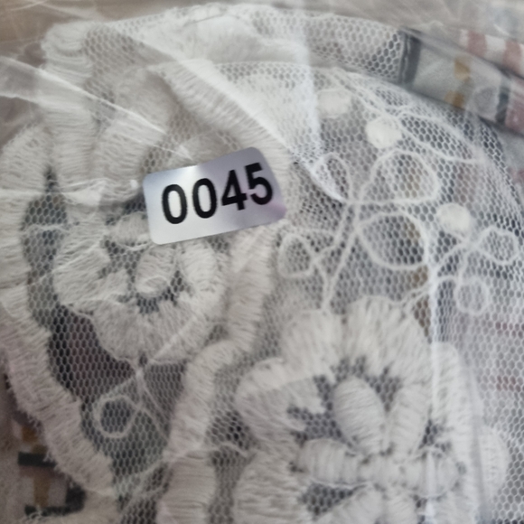 Next Chiffon Top 20 Check Lace Detail Beige High Neck Semi Sheer - Picture 7 of 7